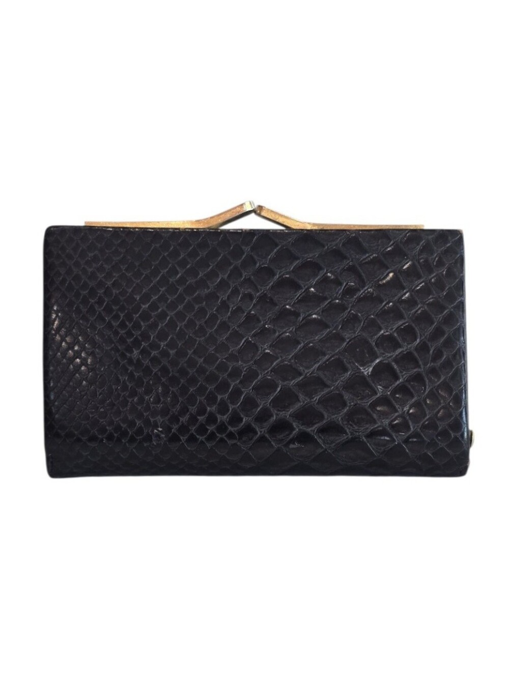 Vintage Python Pattern Black Leather Kisslock Mini Wallet Coin Purse